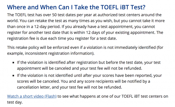 TOEFL Retake Policy
