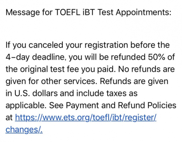 TOEFL iBT Refund